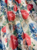 Blue Floral Homecoming Dress Puff Sleeve Short Prom Dress EWR411|Selinadress