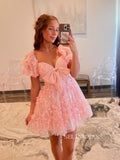 Pink Pleated A-Line Lace Homecoming Dress with Bowknot TKL3010|Selinadress