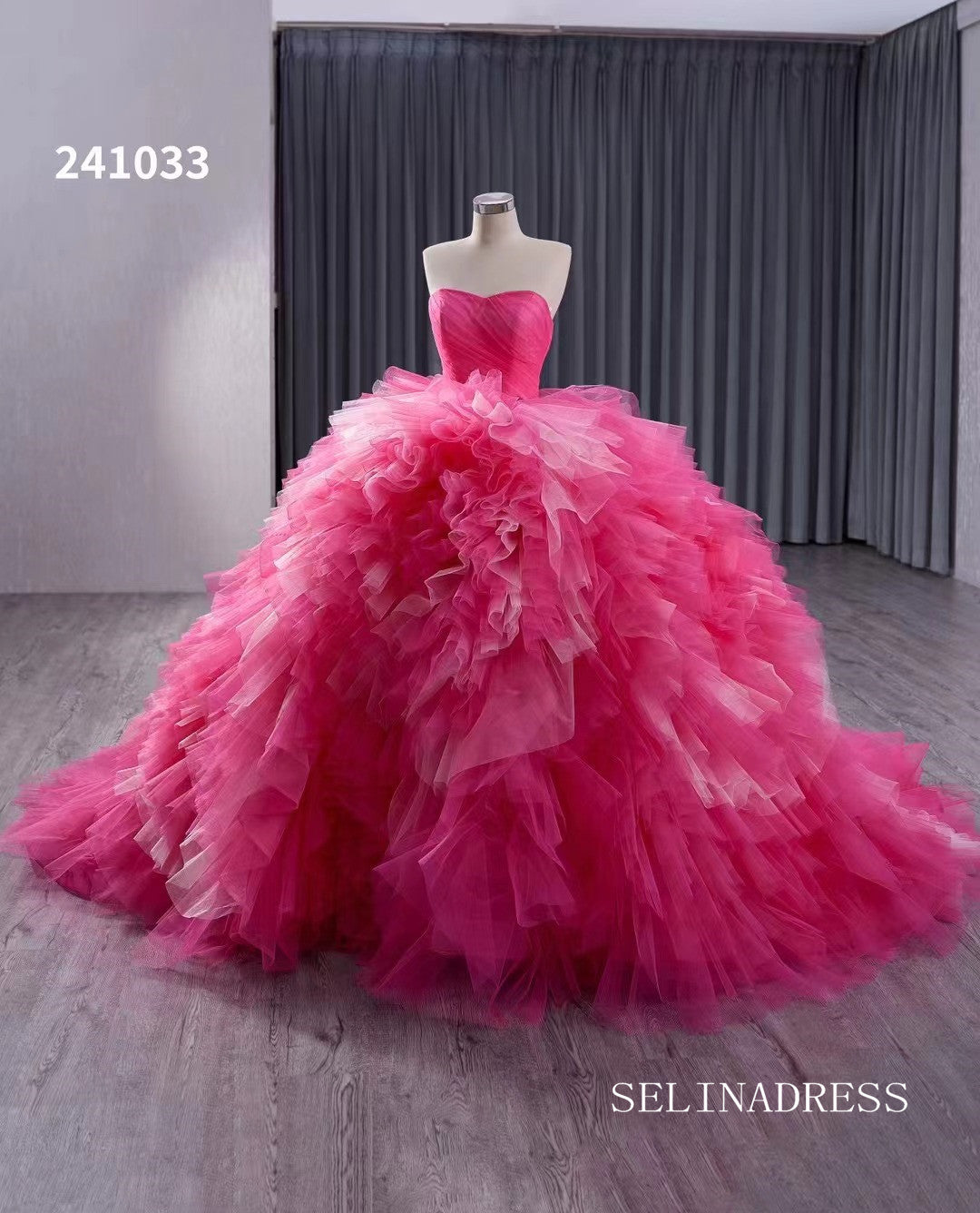 Pink Ruffles Wedding Dress Removable Overskirt Quinceanera Dress 241033|Selinadress