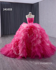 Pink Ruffles Wedding Dress Removable Overskirt Quinceanera Dress 241033|Selinadress