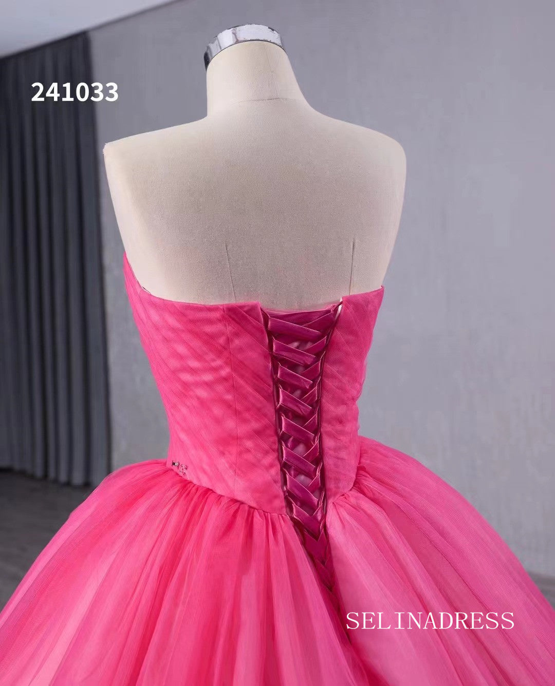 Pink Ruffles Wedding Dress Removable Overskirt Quinceanera Dress 241033|Selinadress