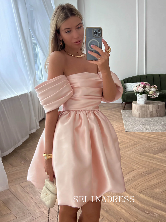 Pink Short Prom Dress Off The Shoulders Homecoming Dress EWR425|Selinadress
