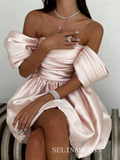 Pink Short Prom Dress Off The Shoulders Homecoming Dress EWR425|Selinadress