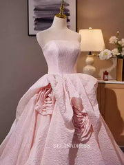 Pink Strapless Ball Gown Qunincess Dress Hand Made Flower Princess Dresses TKL3052|Selinadress