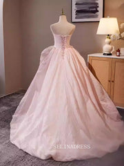 Pink Strapless Ball Gown Qunincess Dress Hand Made Flower Princess Dresses TKL3052|Selinadress