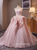 Pink Strapless Ball Gown Qunincess Dress Hand Made Flower Princess Dresses TKL3052|Selinadress