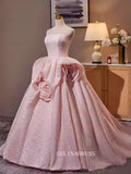 Pink Strapless Ball Gown Qunincess Dress Hand Made Flower Princess Dresses TKL3052|Selinadress