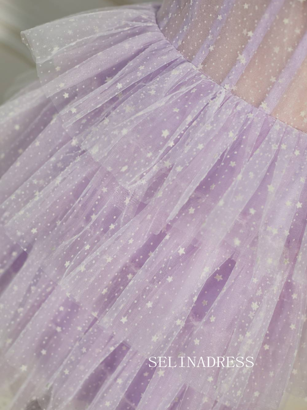 Pleated Multi-Layers Lilac Tulle Homecoming Dress with Polka Dot SEA007|Selinadress