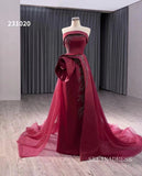 Red Beaded Satin Wedding Dress With Overskirt Strapless Pageant Dress 231020|Selinadress
