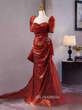 Red Short Sleeve Mermaid Beautiful Evening Dress Formal Dresses TKL3058|Selinadress