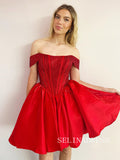 Red Sparkly Off-the-shoulder Short Homecoming Dresses Hoco Dress #TKL1909|Selinadress