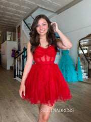 Red Sweetheart Homecoming Dresses Cute Hoco Dress #TKL2345|Selinadress