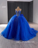 Royal Blue Beaded Wedding Dresses Spaghetti Straps Quinceanera Dress With Bowknot 241087|Selinadress