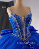 Royal Blue Beaded Wedding Dresses Spaghetti Straps Quinceanera Dress With Bowknot 241087|Selinadress