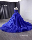 Royal Blue Sparkly Tulle Wedding Gown Off the Shoulder Quinceanera Dress 231031|Selinadress