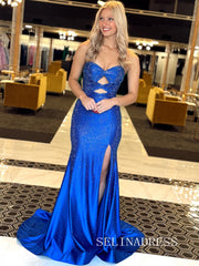 Royal Blue Sweetheart Mermaid Hot Stones Prom Dress Evening Dress SED0014|Selinadress