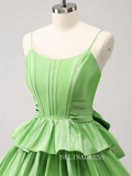 Sage Green Spaghetti Straps Homecoming Dresses Tiered Hoco Dress Cocktail Dress #TKL2352|Selinadress