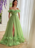 Sage Off-the-shoulder Long Prom Dress Off-the-shoulder Evening Dress With Slit EWR311|Selinadress