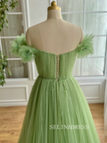 Sage Off-the-shoulder Long Prom Dress Off-the-shoulder Evening Dress With Slit EWR311|Selinadress
