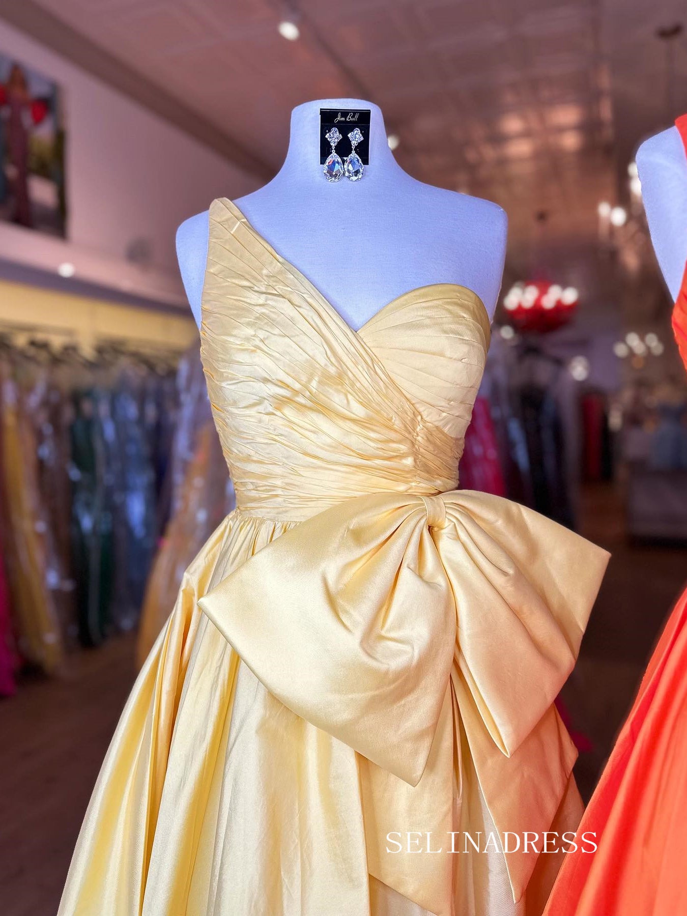 Satin One Shoulder Long Prom Dress with Big Bow SER030