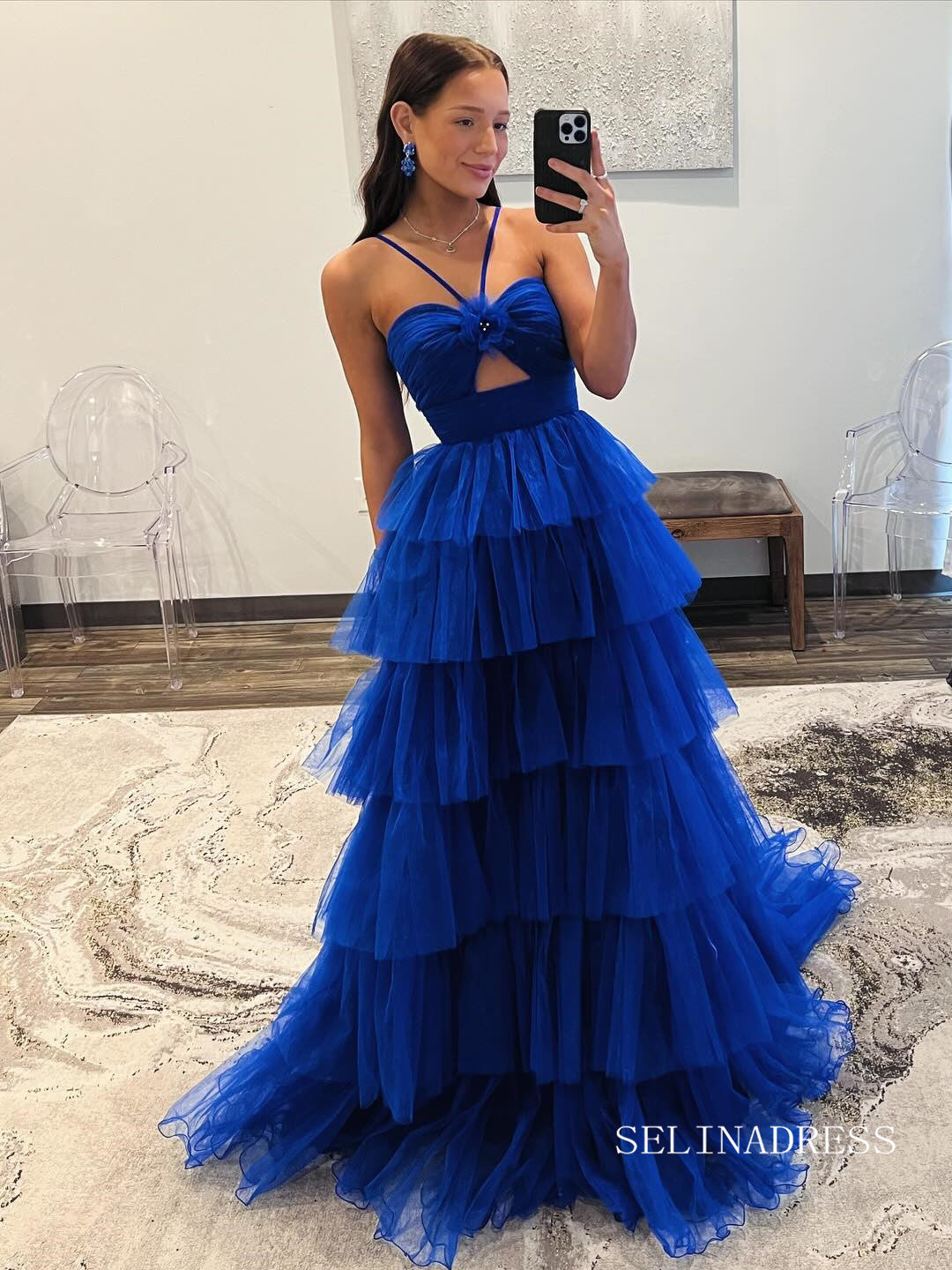 A-line Ball Gown Straps Ruffles Long Prom Dress Evening Gowns lpk912-K|Selinadress