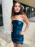 Sheath/Column Blue Strapless Homecoming Dresses Short Hoco Dress Cocktail Dress #TKL2010|Selinadress