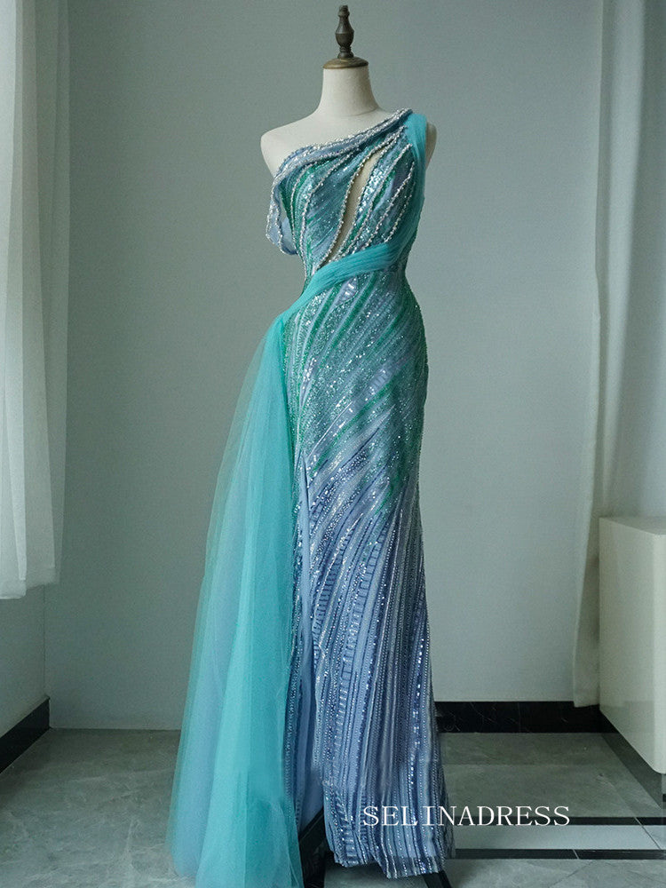 Sheath/Column One Shoulder Beaded Prom Dress High Quality Evening Gowns CN001|Selinadress