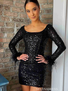 Sheath/Column Sequins Black Short Homecoming Dress #EWR710|Selinadress