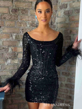 Sheath/Column Sequins Black Short Homecoming Dress #EWR710|Selinadress