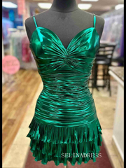 Sheath/Column Spaghetti Straps Green Short Prom Dress Homecoming Dresses #TKL2328|Selinadress