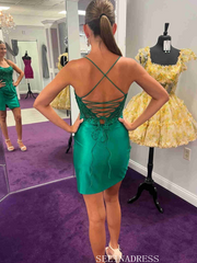 Sheath/Column Spaghetti Straps Green Short Prom Dress Homecoming Dresses #TKL2329|Selinadress