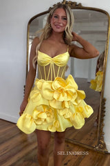 Short Yellow Floral Junior Mini Homecoming Dress #EWR569|Selinadress