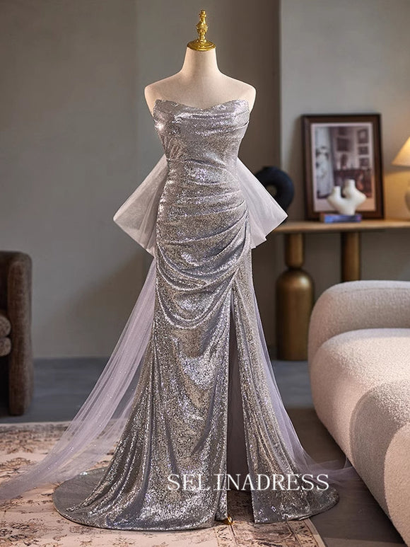 Silver Sweetheart Mermaid Long Prom Dress Beautiful Cheap Evening Dress TKL3068|Selinadress