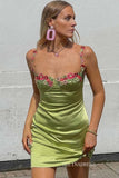 Spaghetti Straps Floral Sage Homecoming Dresses Hoco Dress #EWR563|Selinadress