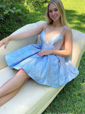 Spaghetti Straps Light Sky Blue Short Homecoming Dress #EWR707|Selinadress