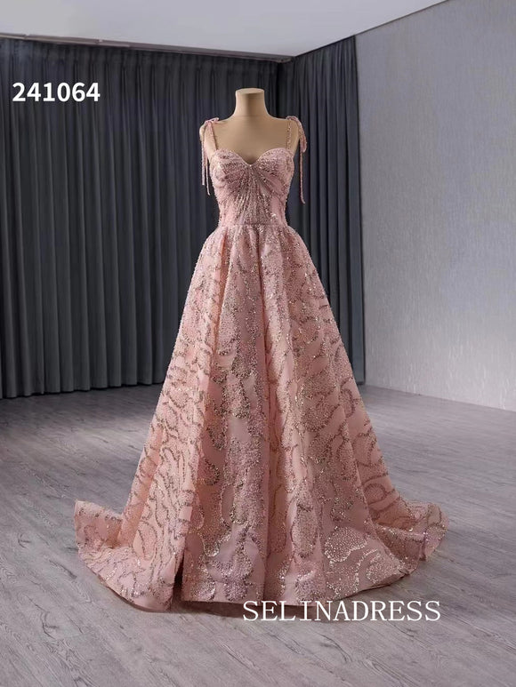 Spaghetti Straps Pink Evening Dress Luxury Sequins Wedding Dress Formal Gowns 241064|Selinadress