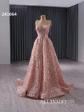 Spaghetti Straps Pink Evening Dress Luxury Sequins Wedding Dress Formal Gowns 241064|Selinadress