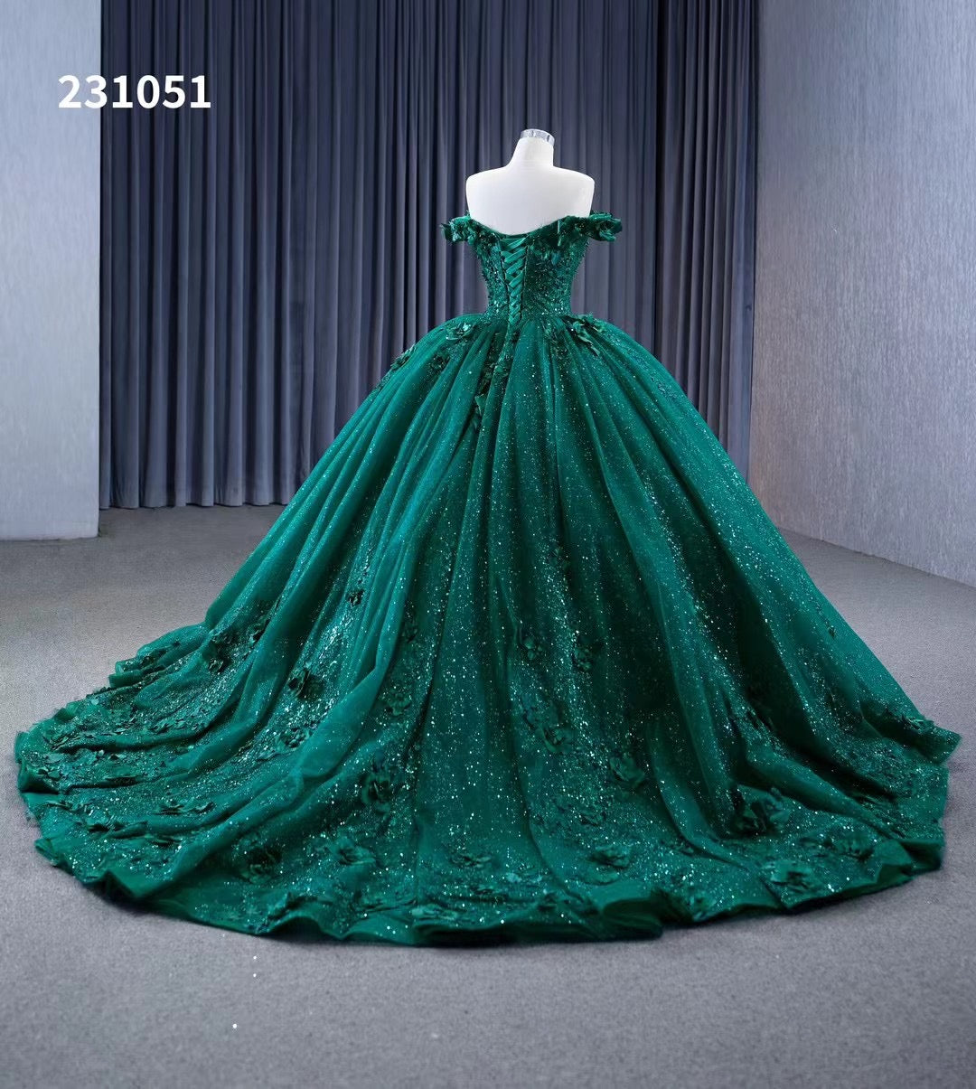 Sparkly Green Ball Gowns Off-the-shoulder Sweet 16 Ball Gown Tiered Quinceanera Dress 231051|Selinadress