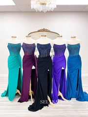 Strapless Beaded Mermaid Hot Diamond Stamping Prom Dress with Slit SER600|Selinadress