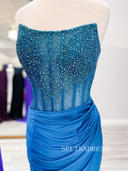 Strapless Beaded Mermaid Hot Diamond Stamping Prom Dress with Slit SER600|Selinadress