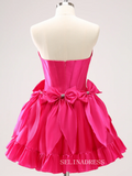 Strapless Hot Pink Homecoming Dresses Cute Bowknot Hoco Dress #TKL2346|Selinadress