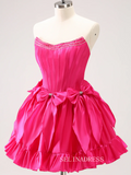 Strapless Hot Pink Homecoming Dresses Cute Bowknot Hoco Dress #TKL2346|Selinadress