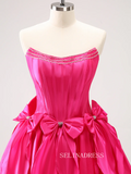 Strapless Hot Pink Homecoming Dresses Cute Bowknot Hoco Dress #TKL2346|Selinadress