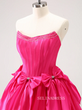 Strapless Hot Pink Homecoming Dresses Cute Bowknot Hoco Dress #TKL2346