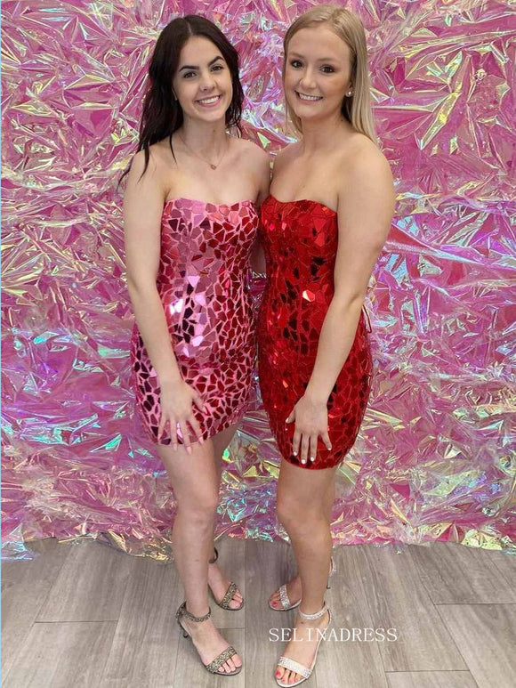 Strapless Sparkly Homecoming Dresses Red Pink Hoco Dress #EWR560|Selinadress