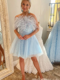 Strapless Sparkly Light Sky Blue Short Homecoming Dress #EWR708|Selinadress