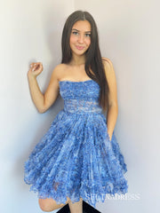 Strapless Tulle Blue Short Junior Homecoming Dress #EWR701|Selinadress