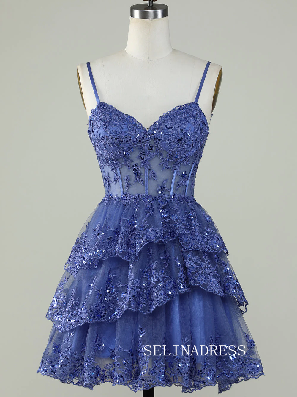 Straps Sequins Corset Layered Lavender Homecoming Dress Short Party Dress SEA002|Selinadress