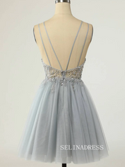 Straps Yellow Beaded Tulle Short Homecoming Dress SEA012|Selinadress