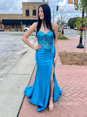 Sweetheart Blue Beaded Mermaid Prom Dress Evening Dress SER638|Selinadress